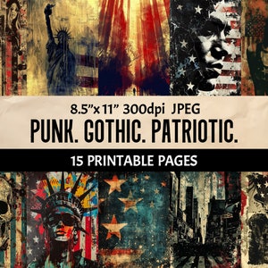 Pagine di diario spazzatura stampabili punk di carta digitale patriottica americana Fogli di collage di scrapbooking gotico moderno