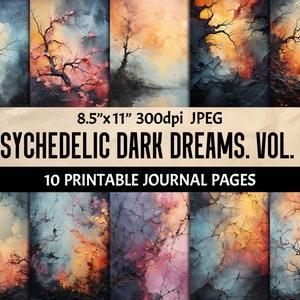 Pagina del diario psichedelico stampabile per Scrapbooking, Junk Journaling, Crafting, Digital Collage Paper, Dark Dreams a tema
