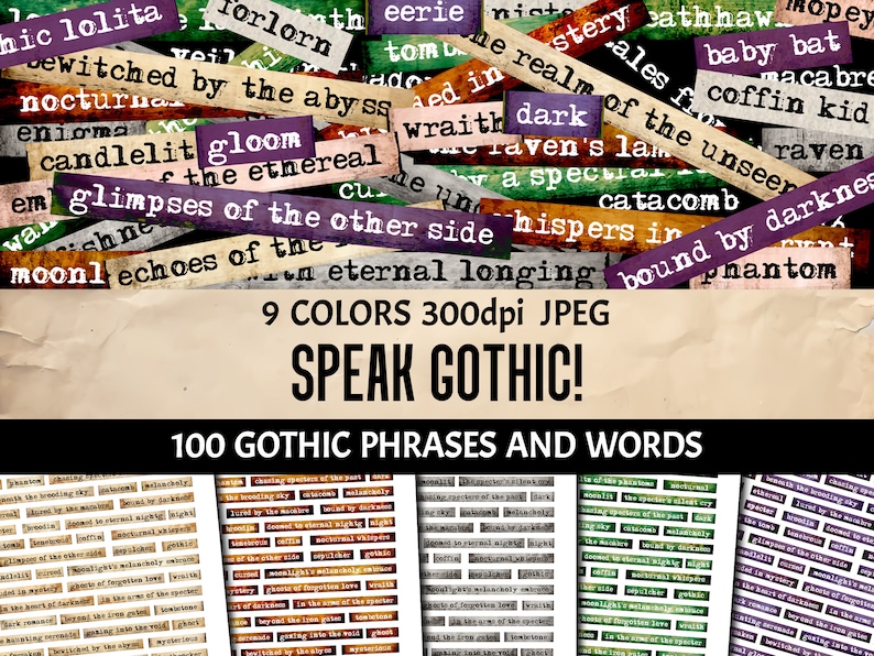100 Printable Gothic Slang & Phrases Ephemera in 9 Colors Etsy