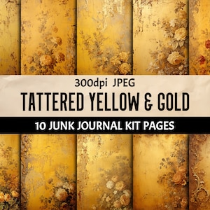 Yellow Gold Tattered Paper: Junk Journal Ephemera (Digital Download)