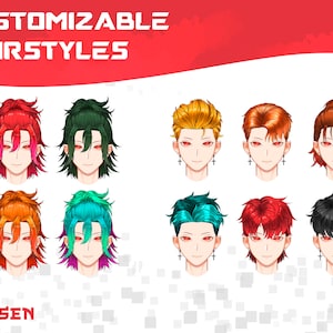 May include: A set of customizable hairstyles for a character, with a variety of colors and styles. The text "CUSTOMIZABLE HAIRSTYLES" is at the top of the image, and the text "CHOSEN" is at the bottom.
