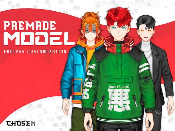 Customizable Premade Vtuber Male Model Fully Rigged and Ready to Use, Endless Customization, VrChat Avatar With Accessories, l2d Model Vtube