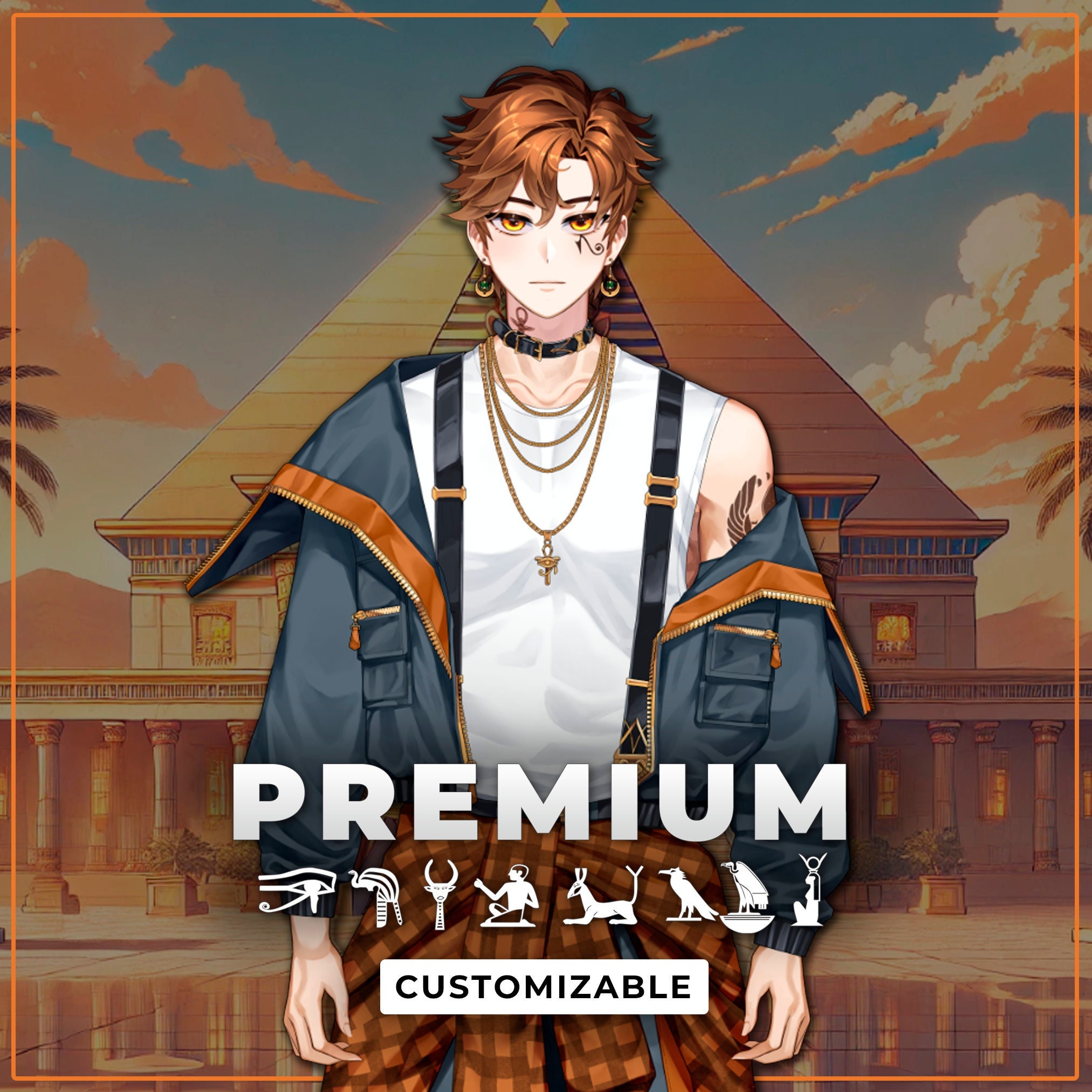 Male Premade Vtuber Model, Live2d Premium Model for Vtube Studio, Egyptian Style Full Body Customizable Model For Streaming Twitch, Kick, Yt