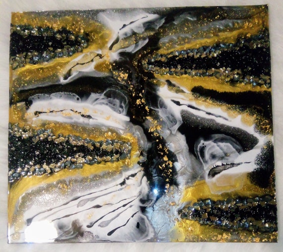 Silver Gold Geode Epoxy Resin Wall Art / Artwork / Modern Art / Resin Art / Epoxy  Art / Crysyal Art / Artwork / Silver Decor / Gold Wall 