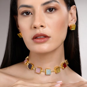 Single Line Choker, One Row Choker, Choker With Rings & Earrings, Necklace For Her, Handmade Choker, Women Necklace, Choker For Women