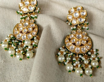 18kt Gold Polish Earrings, Moissanite polkis for Women, Polki Earrings for Women, Bollywood Jewellery, Bridesmaid Jewellery, Polki Danglers