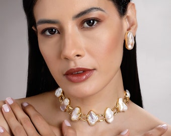 Witte barokke parelketting voor vrouwen, bruidsparelchoker, hoge glans parelketting, uniek verjaardagscadeau, parelchokerketting