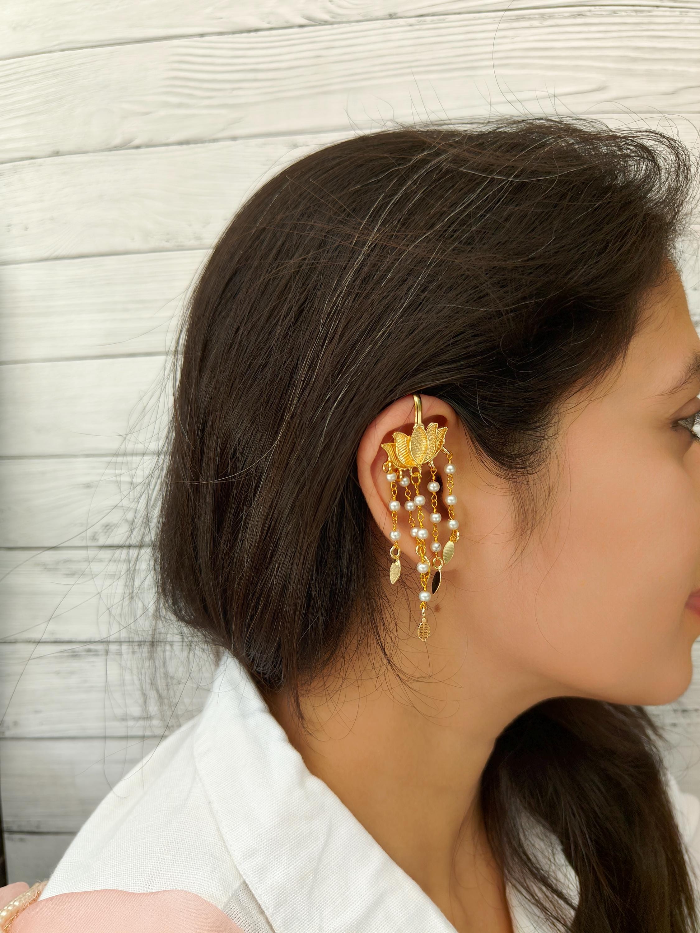 Pearl Drop Earrings, Bugaadi Earrings, No Pierce Earrings, Earrings for Women, Indian Earrings, EarCuffs, Festive Earrings