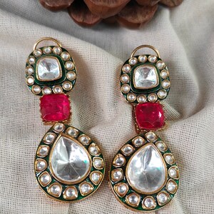 Moissanite Polki Earrings, Polki Danglers, Wedding Earrings, Polki Jhumka, Kundan Earrings, Gold Plated Earrings, Festive Danglers