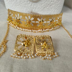 18kt Gold Pearl Choker Necklace, Pearl Chain Choker, Handmade Ghungroo Choker Necklace, Gold And Pearl Choker For Women