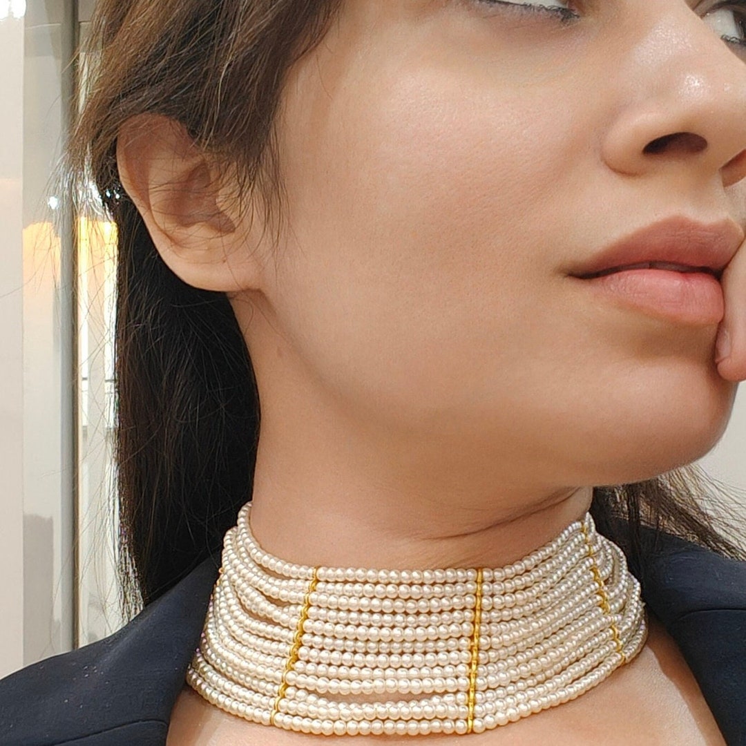 Vintage Pearl Choker Necklace For Women – Adjustable Imitation Pearl Layered Chain, Elegant Party Jewelry Gift - View #5
