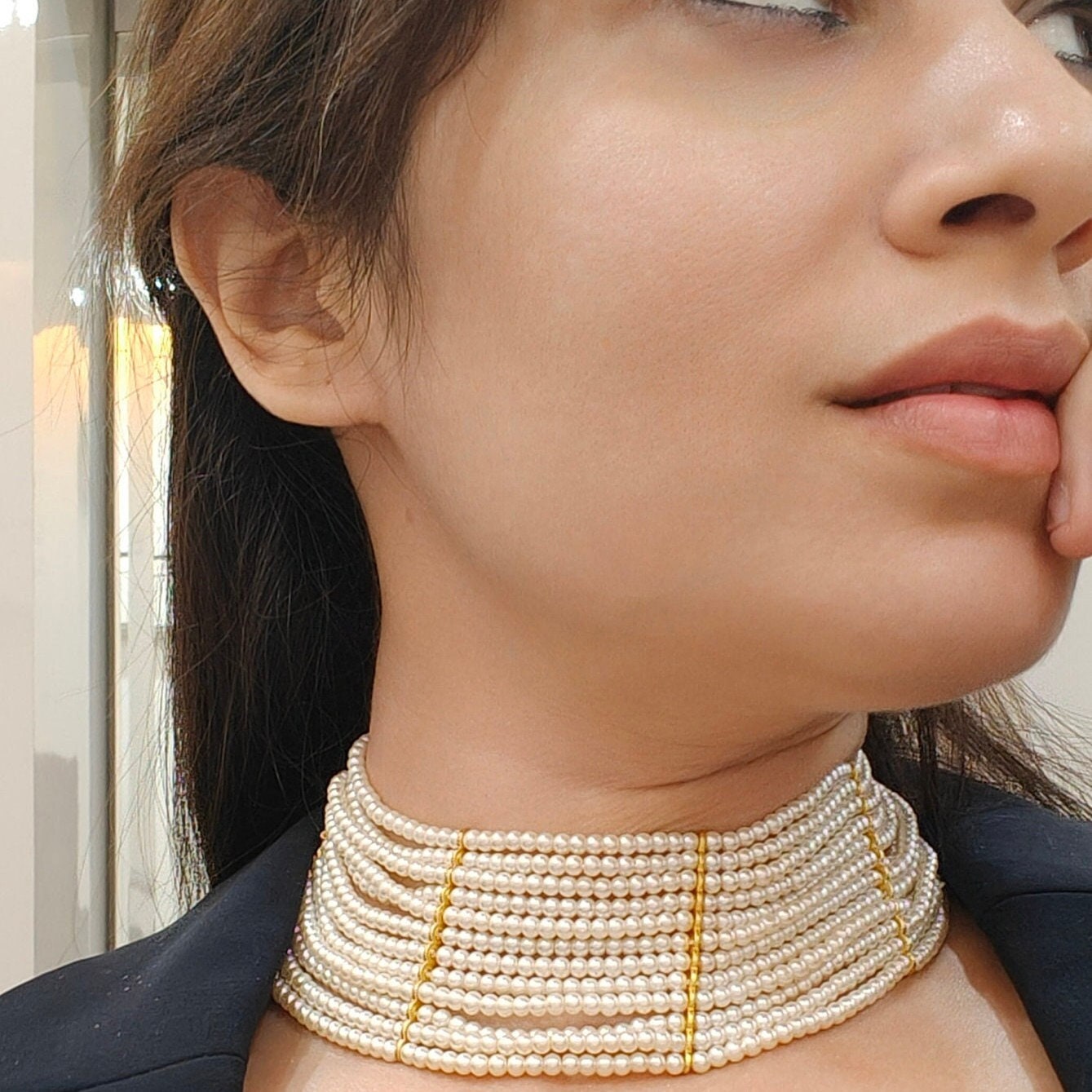 Stradivarius Multi-layer Choker Pearl Grey M