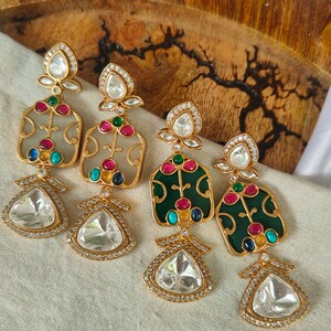 Polki Stud Earrings, Polki Earrings, Kundan Earrings, Gold Plated Polki, Wedding Earrings,  Studs Earrings in India, Natural Polki Studs