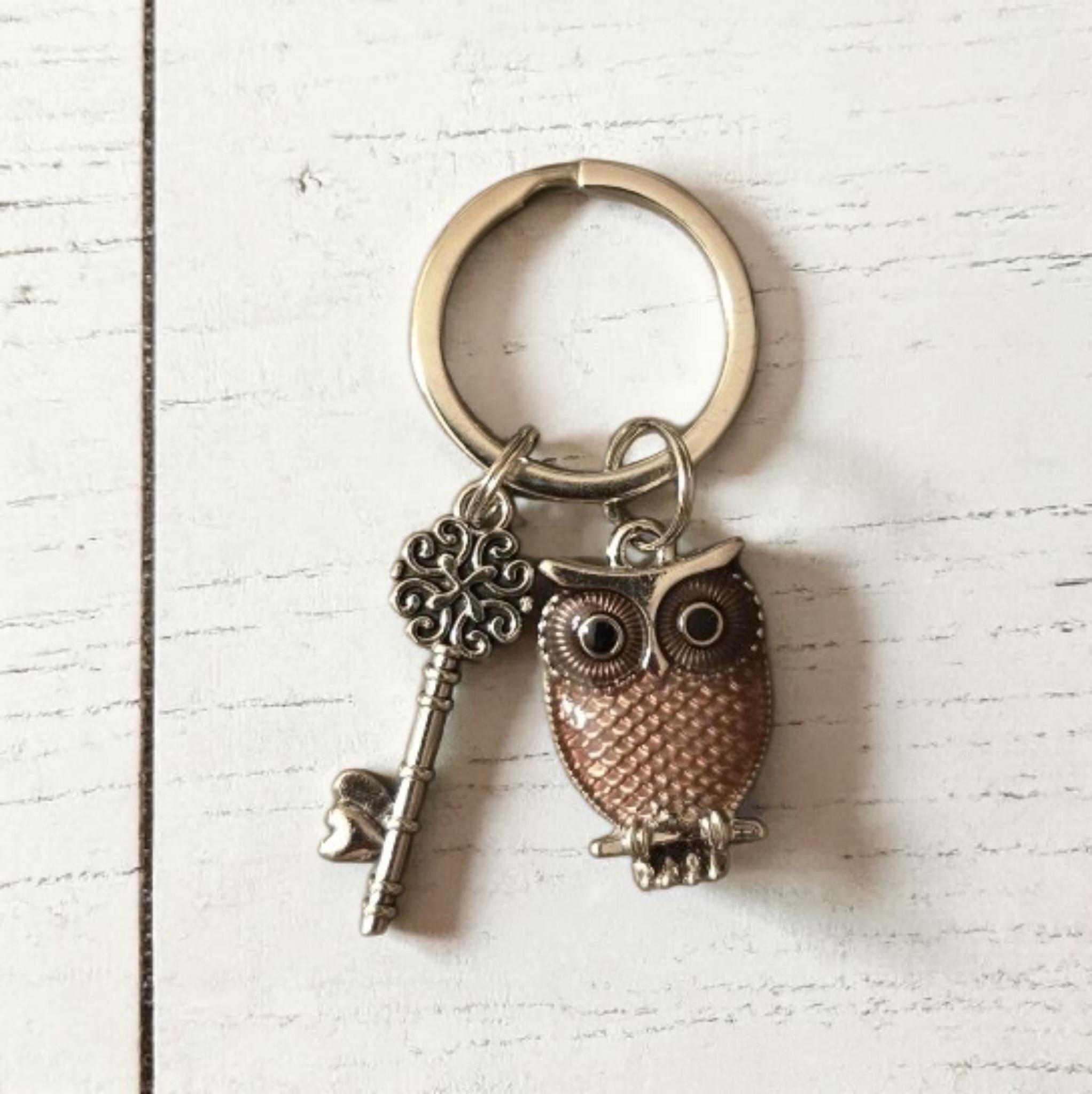 Cute Purple Owl and Silver Color Key Keyring, Owl Lover Keyring, Birds, Bird Watching, Nature Inspir