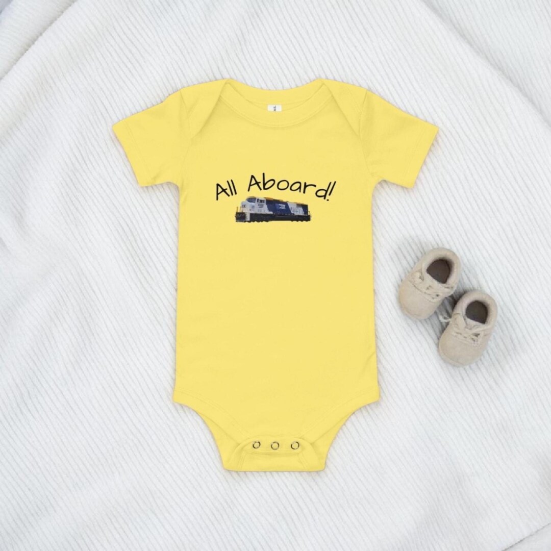 Yellow All Aboard CSX Train Baby Onesie | Railroad Baby Bodysuit ...