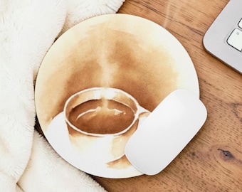 Alfombrilla de ratón redonda con diseño de taza de café de acuarela