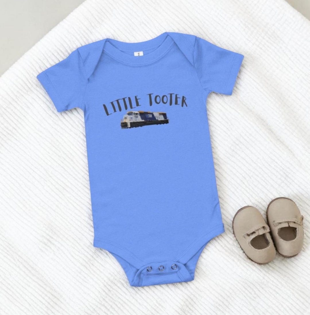 Blue Little Tooter CSX Train Bodysuit | Blue Baby Boy Short Sleeve One ...