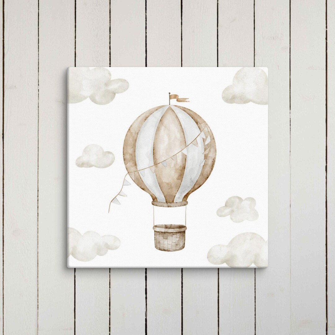 Neutral Hot Air Balloon Nursery Wall Art Canvas, Boho Baby Room Decor ...