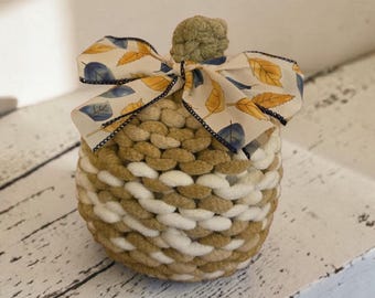 Knit Stuffed Pumpkin for Cozy Fall Decor, Handmade Neutral Pumpkin Centerpiece, Autumn Tiered Tray Accent, Cottagecore Thanksgiving Table