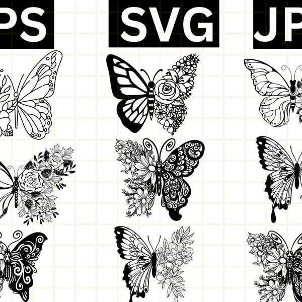 Butterfly Svg\ Floral butterfly svg\ Butterfly flower svg\ Butterfly svg file\ Floral butterfly svg\ Cutting file Cricut Silhouette