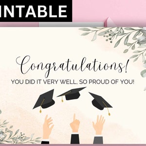 Congratulations Graduate\ Card with Graduation Caps\ DIGITAL Download\ Printable Graduation Card\ Print 8.5in by 11in\ Cut to 5in by 7in