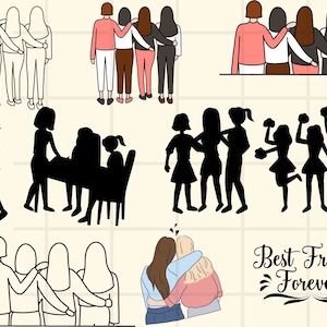 Best friends clipart\ BFF clipart\ besties clipart\ friendship clipart\ best friends gift clipart\ girls clipart\ hugs clipart