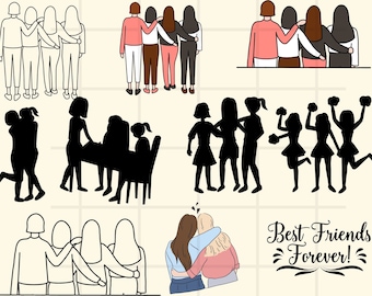 Best friends clipart\ BFF clipart\ besties clipart\ friendship clipart\ best friends gift clipart\ girls clipart\ hugs clipart