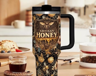 Honey Bee Tumbler, Farm Fresh Honey Mug, Rustic Bee Drinkware, Beekeeper Gift, Cottagecore Cup, Floral Bee Cup
