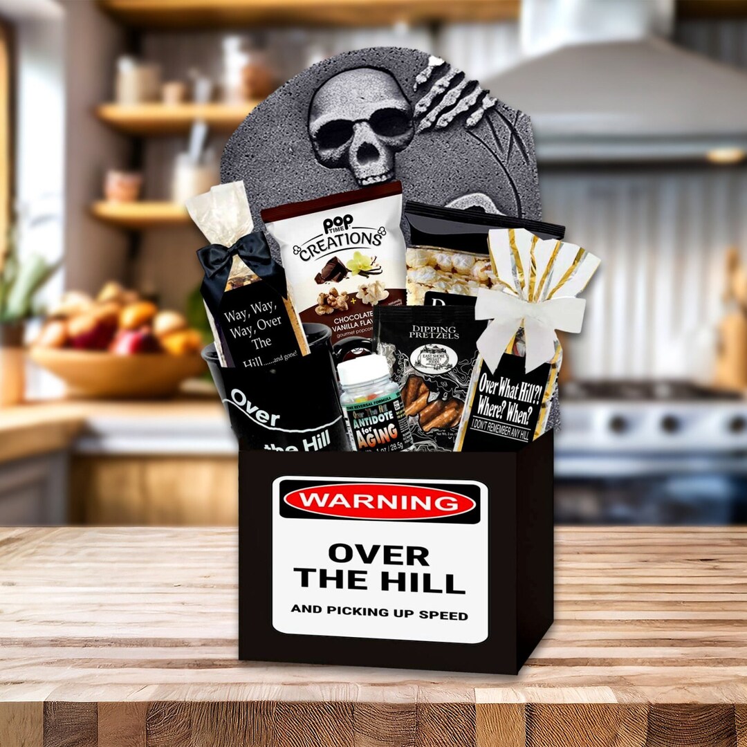FUNNY OVER the HILL Birthday Box Medium, Humorous 50th Birthday Gift