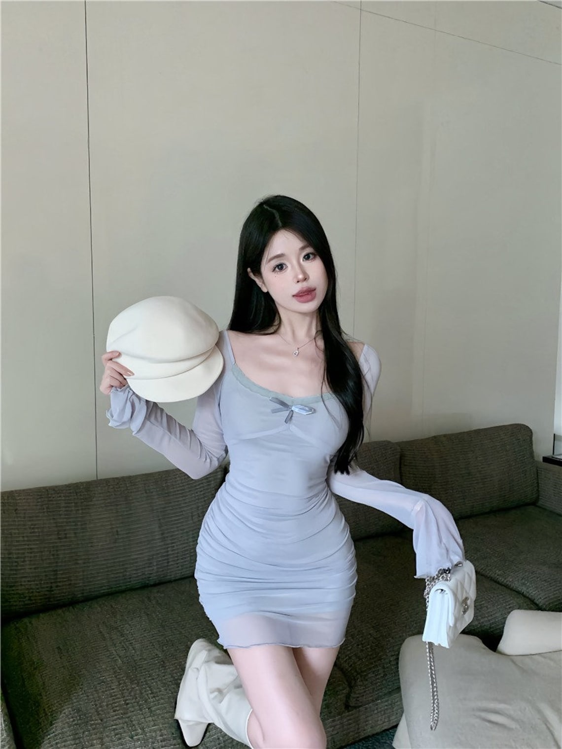3 Colours Comfy Casual Sheer Dress Coquette Douyin Soft Girl Sexy Style ...