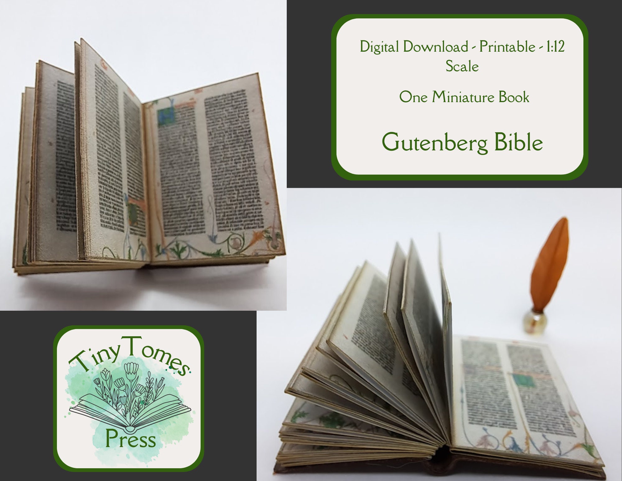 Miniature Gutenberg Bible Digital Download 112 Scale Printable DIY Dollhouse Illuminated