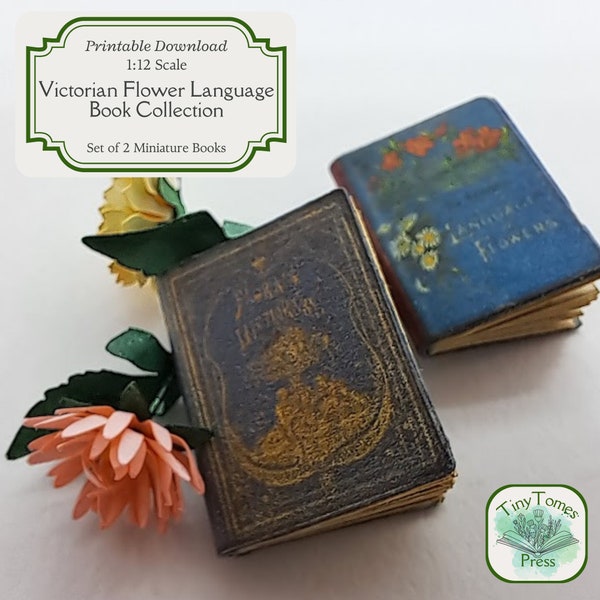 Miniature Victorian Flower Language Book Collection - Digital Download Set of 2 - 1:12 Scale - Printable DIY - Dollhouse - Saver Bundle