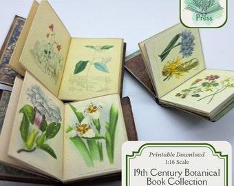 Miniature 19th Century Botanical Book Collection - Digital Download - Set of 3 - 1:6 Scale - Printable DIY - Dollhouse - Saver Bundle