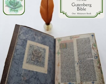 Miniature Gutenberg Bible - Digital Download - 1:12 Scale - Printable DIY - Dollhouse - Illuminated Manuscript