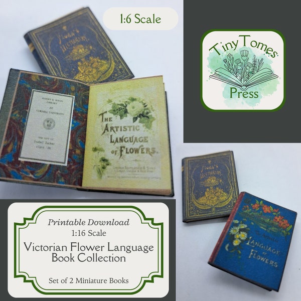 Miniature Victorian Flower Language Book Collection - Digital Download Set of 2 - 1:6 Scale - Printable DIY - Dollhouse - Saver Bundle