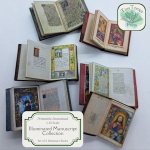 Miniatur beleuchtete Manuskript Sammlung - Digital Download - Set von 6 - Maßstab 1:12 - Printable DIY - Puppenhaus - Saver Bundle