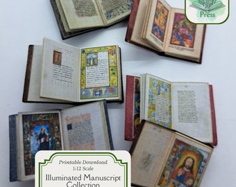 Miniature Illuminated Manuscript Collection - Digital Download - Set of 6 - 1:12 Scale -  Printable DIY - Dollhouse - Saver Bundle