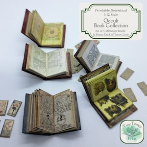 Miniature Occult Book Collection - Digital Download - Set of 5 & Bonus Tarot Deck - 1:12 Scale - Printable DIY - Dollhouse - Saver Bundle