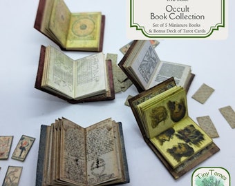 Miniature Occult Book Collection - Digital Download - Set of 5 & Bonus Tarot Deck - 1:12 Scale - Printable DIY - Dollhouse - Saver Bundle