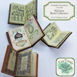 Miniatur-Alchemie-Buchsammlung – Digitaler Download – 4er-Set – Maßstab 1:12 – Vintage – druckbares DIY – Puppenhaus – Sparpaket