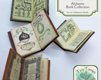 Miniatur Alchemie Buch Sammlung - Digital Download - 4er Set - 1:12 Maßstab - Vintage - Printable DIY - Puppenhaus - Sparpaket