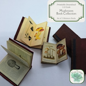 Miniatur Vintage Pilz Büchersammlung - Digitaler Download - 5er Set - Maßstab 1:12 - Printable DIY - Puppenhaus - Saver Bundle