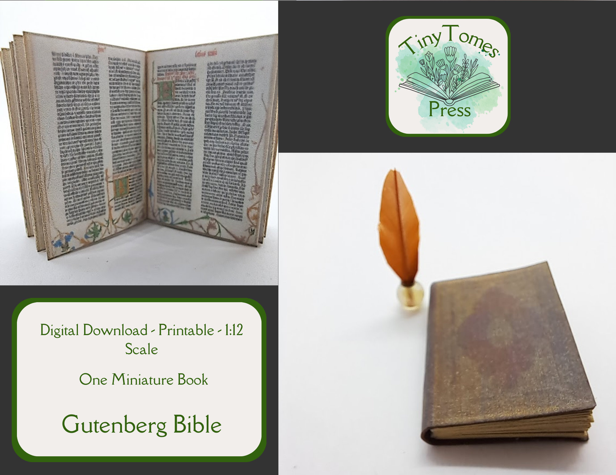 Miniature Gutenberg Bible Digital Download 112 Scale Printable DIY Dollhouse Illuminated