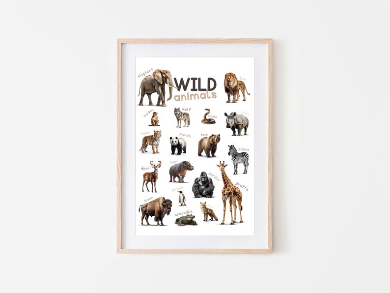 Wild Animals Printable Flashcards Educational Montessori - Etsy