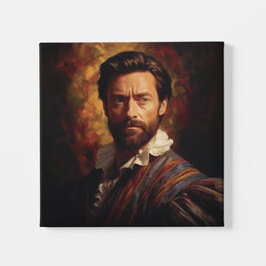 Printable Renaissance Hugh Jackman, Vintage Celebrity Actor Oil Painting, Elegant Digital Download