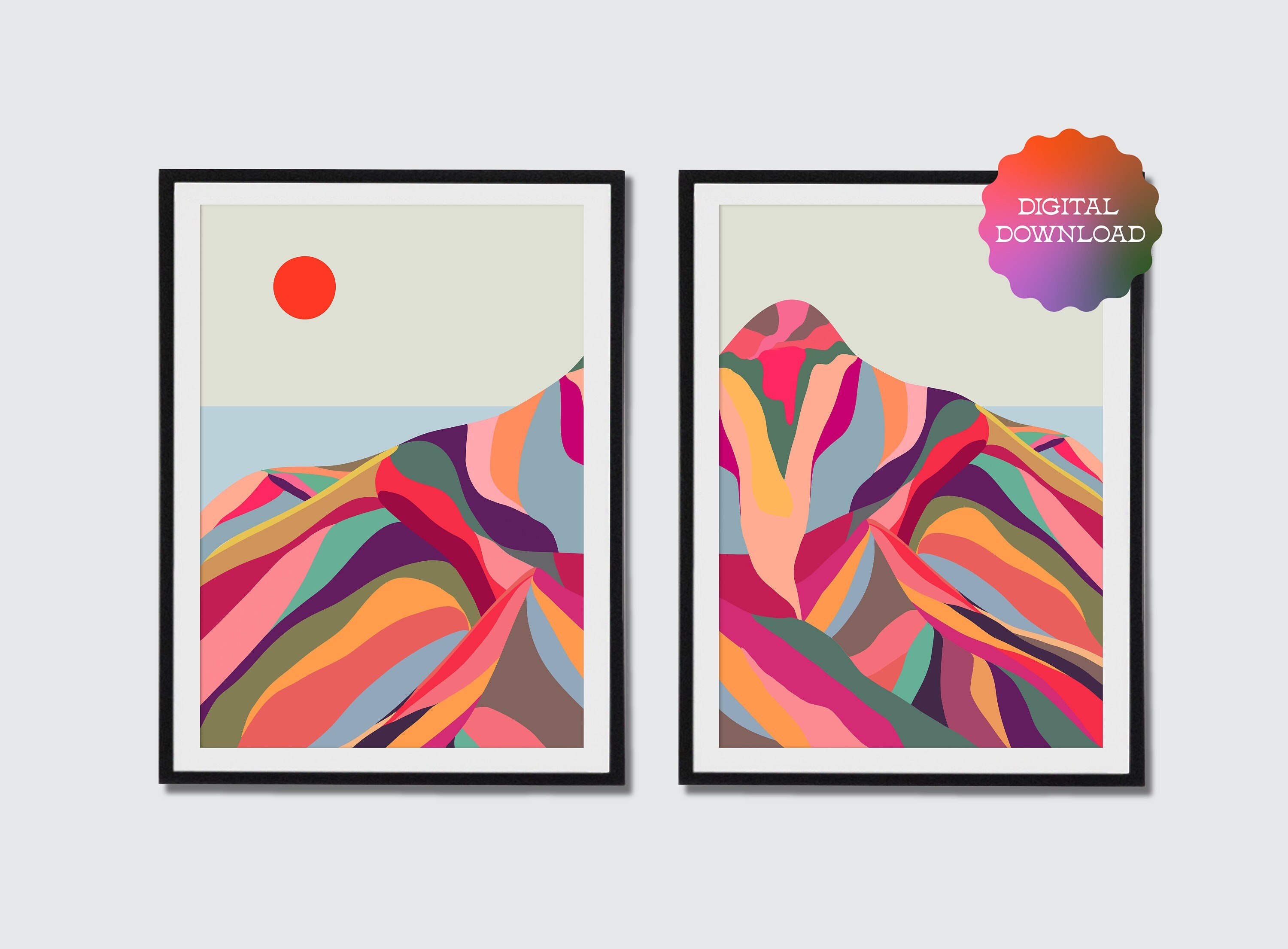 Blue Mountains Art Set of 2 Rainbow Mountains Wall Art Etsy