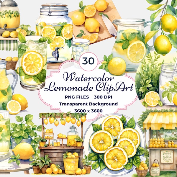 Watercolor Lemonade Clipart, Lemonade Stand PNG, Summer Drink PNG, Summer Lemonade, Sublimation, Refreshing Lemonade Clipart, Summer Clipart