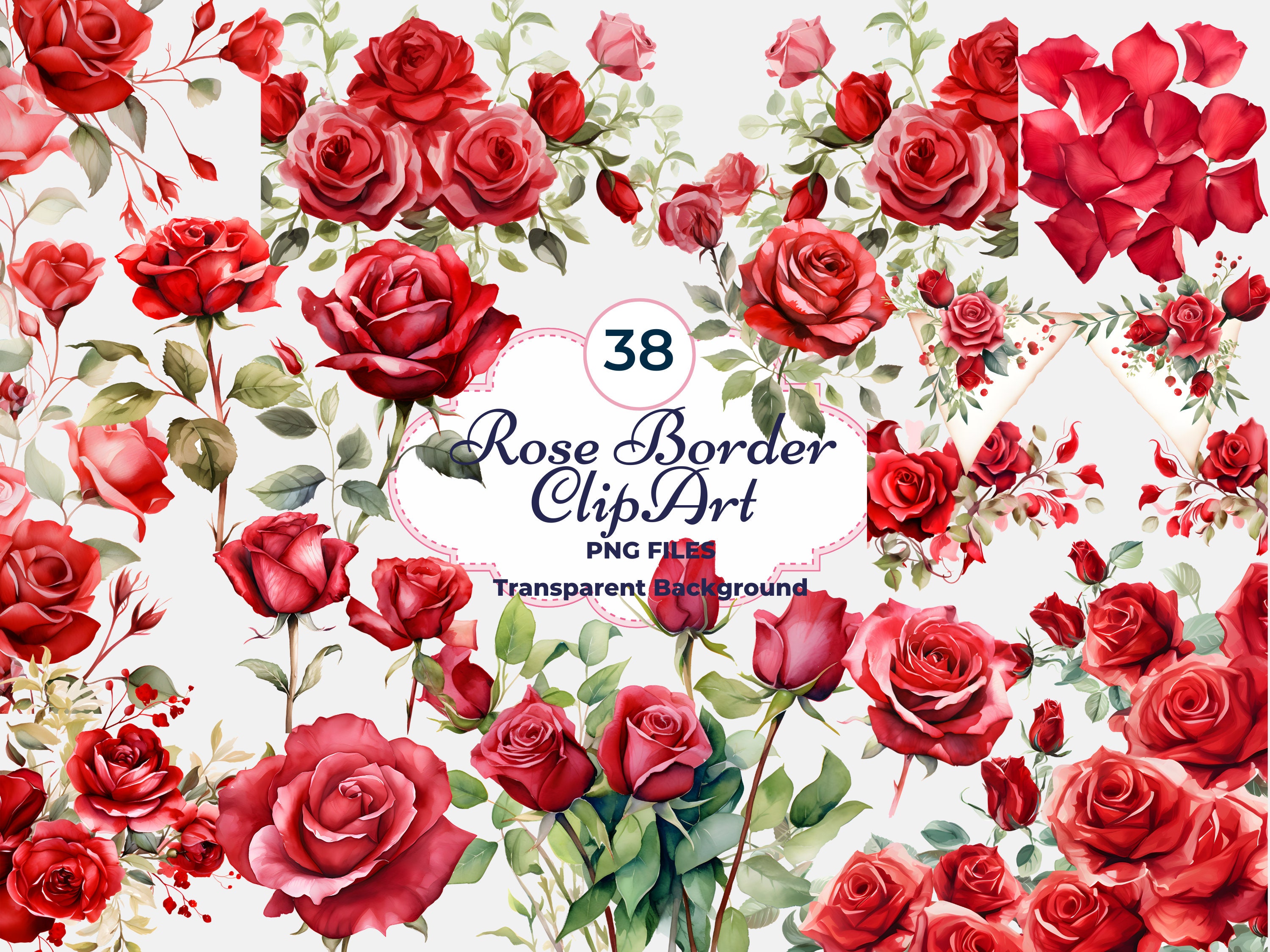 Rose Border Clipart, Rose Border PNG, Beautiful Roses, Single Rose, Rose Sublimation, Red Roses, Rose Scrapbooking
