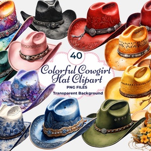 Colorful Cowgirl Hat Clipart, Pink Cowgirl Hat PNG, Rainbow Cowboy Hat, Sublimation