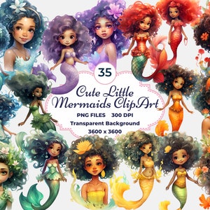 Mignonne petite sirène Clipart, clipart sirène colorée, sirène magique PNG, sublimation